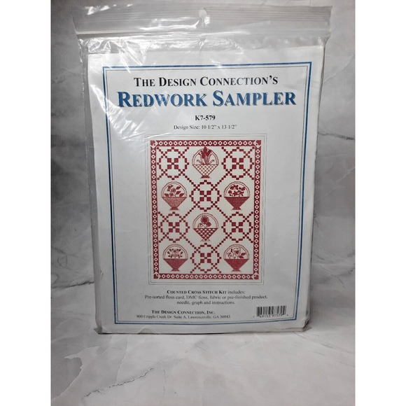 The Design Connection Counted Cross Stitch Kit Redwork Sampler 10.5x13.5 - Picture 1 of 5